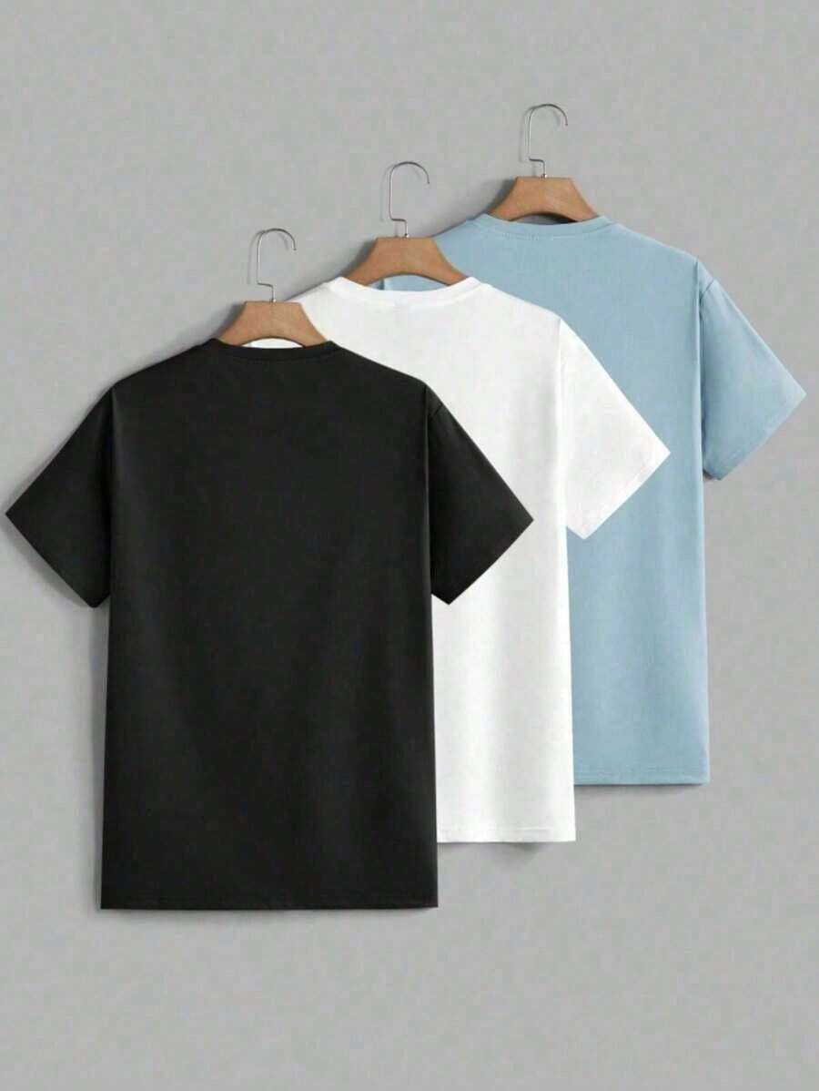 Kit Of 3 Men's Plain T-Shirts Casual Shirt 100% Cotton Versatile Comfortable Sports Unisex Blouse New Release - màu đen - Xem 1
