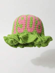 一顶女士彩色手工钩针镂空针织帽春夏透气小众旅行露脸小包包帽时尚套头帽时尚百搭