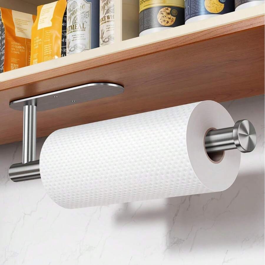 Hộp đựng giấy vệ sinh không đục lỗ, hộp đựng giấy vệ sinh tự dính gắn tường dưới tủ bếp, phòng tắm và bồn rửa, dụng cụ sắp xếp tiết kiệm không gian cho giấy cuộn, lớp hoàn thiện bền bỉ chống ăn mòn, dễ dàng lắp đặt không cần dụng cụ, bề mặt gọn gàng ẩn dưới bề mặt, giữ cho giấy vệ sinh sạch sẽ, dễ lấy và ngăn nắp trong không gian nhỏ, tương thích với giấy cuộn nhà bếp tiêu chuẩn, khóa chắc chắn, thiết kế hiện đại, kiểu dáng đẹp. - Nhiều màu - Xem 1