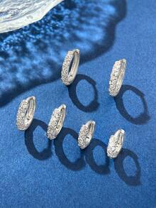 1 Pair Exquisite 10-16mm Polished Hoop Earrings, Suitable For Women, Anniversary, Girlfriend Birthday Gift, Date And Daily Wear, Delicate Jewelry - Full Diamond Earrings - View 7