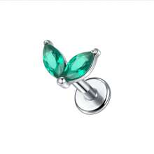 SWANJO 1 Peça Brinco de Cartilagem de Orelha Feminino com Pedra Cúbica de Zircônia Branca de Titânio Verde em Formato de Marquise Dupla, Rosca Interna