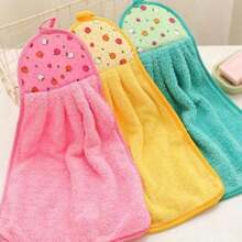 1pc Kitchen Hand Towel Hangable Hand Towel Coral Fleece Hanging Towel, Can Be Used All Year Round