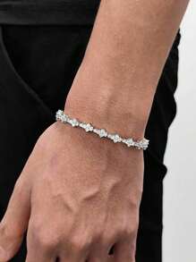 1pc Stainless Steel Zirconia Tennis Bracelet, Unique Design For Daily Wear, Men - Full Diamond Bracelet - View 4