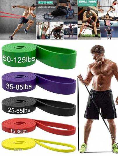 1/2/5 件阻力带套装，男女适用的弹力带锻炼和引体向上辅助带，橡胶环力量普拉提健身器材训练扩展器，有 3/4 件可选，男女通用的力量带、拉伸带、家庭和健身房用带。