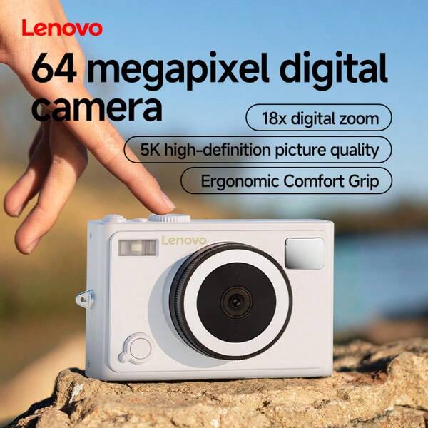Lenovo Lenovo C55 4K 64MP Digital Camera With 18X Zoom, 2.8" Screen, Professional Sensor, Auto Focus & Anti-Shake, Comes With Fill Light, Compact Travel Camera For Live Streaming, Beginners - Includes 64GB TF Card & Accessories, Beginner Photography | Sleek White Camera | Adjustable Settings, Camera For Vlogging
