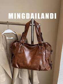 Große Kapazität einfarbige Damen Schultertasche, modische Damenhandtasche mit geräumigem Platz, personalisierte Schulter Umhängetasche geeignet für den täglichen Gebrauch, Schule, Ausflüge, Einkaufen, Geschenke, Reisen, Pendeln - Braun - Übersicht 2