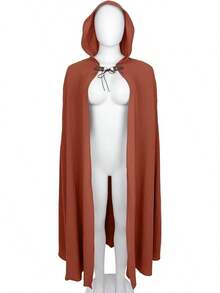 Medieval Hooded Cloak Renaissance Cape With Hood - Halloween Sorcerer Capelet Hobbit Costume - 棕色 - 查看 6