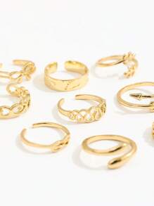 10pcs Cute Bow, Heart, Footprint Print Open Toe Rings, Multi-Element 8 Shape, Leaf, Infinity Symbol Toe Ring Set For Women - Gold - View 4