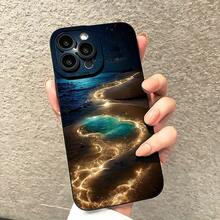 Funda para teléfono Teléfono TPU con escena nocturna de playa luminosa especial - Protector con revestimiento mate de ojos negros, adecuado para phone16, 16Plus, 16Pro, 16Promax, 15, 15Plus, 15Pro, 15Promax, 14, 14Plus, 14Pro, 14Promax, 13, 13Pro, 13Promax, 12, 12Pro, 12Promax, 11, 11, 11Pro,, 8, X, XS Nuevo teléfono de silicona con todo incluido - Negro - Ver 2