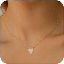 Gold Pendant Necklace For Women, Dainty Diamond Necklaces For Women Simple 14K Gold Plated Paperclip Choker Necklaces Cute Minimalist Open Oval Necklaces Gold Jewelry For Women Gifts - 黃金+密鑲立方氧化鋯大心型 GD - 查看 1