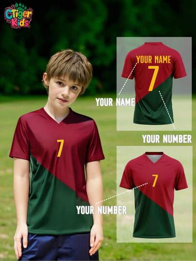 Tween Boys Personalized Portugal Soccer Jersey - Custom Ronaldo Name & Number - Breathable Quick Dry Sport Shirt For Training, Football, Volleyball (Spring/Summer) - Ideal Gift, Halloween, Thanksgiving, Christmas And New Year Gifts