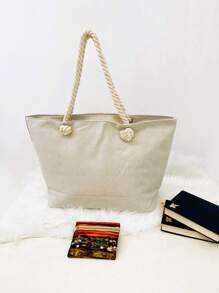 2024 New Summer Vacation Canvas Tote Bag For Women, Large Capacity, Fashion Printed One Shoulder Handbag - Monet 1 - View 3