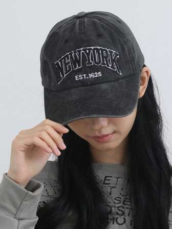 1pc Vintage New York Baseball Cap, Unisex Distressed Soft Crown Snapback Hat, Retro Street Style, Washed Finish, Casual, Fashion