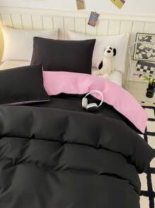 3 件双色拼布黑粉色羽绒被套套装(1 个羽绒被套 + 2 个枕套,无填充物),日常使用涤纶柔软亲肤,适用于主卧、客房、宿舍、返校季、送礼佳品,四季皆宜 - 彩色 - 查看 11