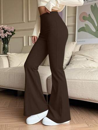 Plus Size Solid Color High Waist Stretch Flared Pants Sports Yoga Pants Compression Leggings Running Fitness Pants, Spring And Summer Breathable Quick-Drying Sports Trousers, Women's Leggings, Women's Clothing