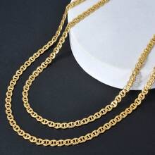 Collar de cadena cubana chapado en oro de 14k, accesorio de moda unisex para uso diario y de fiesta con estilo retro hip hop - Dorado - Ver 4