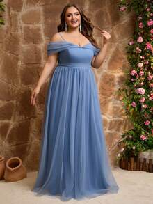 Plus Tulle Off The Shoulder Maxi Dress For Wedding Guest Evening Party Formal Event Prom Gowns Fashion Elegant Cruise Graduation Homecoming Curve