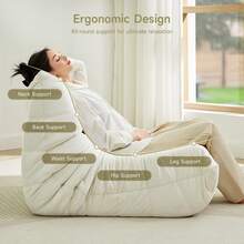 Giant Bean Bag Chairs For Adults, Velvet Lazy Sofa, Lazy Floor Sofa Couch Single Seat With Non-Slip Base, ,  Fireside Lounger Chair With All-In-One Memory Foam, Beanbag Togo Sofa For Living Room Bedroom Dorm Office, Reading - 白色 - 查看 3