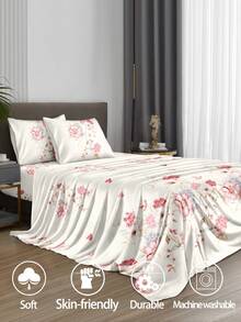 4 件套植物园粉色花朵图案床单套件，易于护理超细纤维柔软床上用品套件，花卉床笠套件（1 件床单+1 件床笠+2 个枕套），床笠套件，特大号双人床，全尺寸床单，深口袋，最大 11.8 英寸枕套，柔软透气防皱，更适合睡眠，豪华酒店风格，送给妈妈爸爸朋友的礼物 - 彩色 - 查看 2