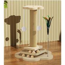 Sisal Cat Scratching Post - 4 In 1 Wooden Cat Scratcher Toy Scratch Post, Scratcher Post With Cat Turntable For Indoor Cats - Beige - View 7