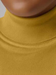 Men's Fashionable Versatile Commuting Solid Color Fitted Long Sleeve Turtleneck Sweater, Autumn/Winter - Yellow - View 3
