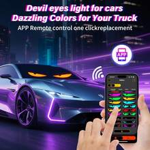 Decoraciones navideñas-Luz LED de ojo para parabrisas de coche 1/2 juegos, 9,2 * 37,4 cm, ojos led para auto, panel de pantalla LED flexible, luz de ojo de diablo de parabrisas de camión con control remoto Bluetooth - ojos de diablo1664-9,2 * 37,4 cm-2uds - Ver 5