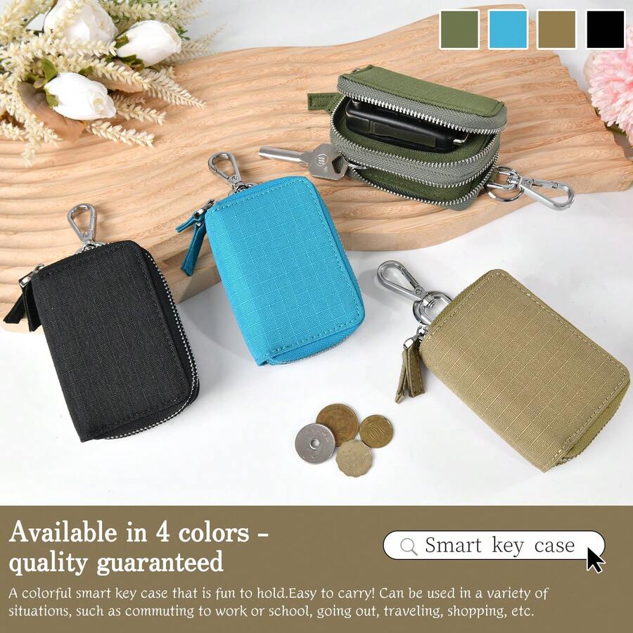 Bolsa portallaves de nailon universal para coche, clip de llavero de coche con cremallera doble, monedero unisex para hombre, mini cartera, monedero, llavero