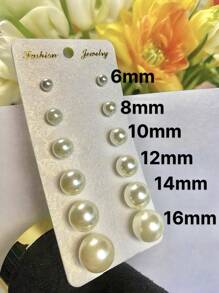 6 pares de pendientes clásicos y sencillos con perlas blancas, sin caja de regalo, ¡solo los pendientes! Adecuados para el uso diario de las mujeres