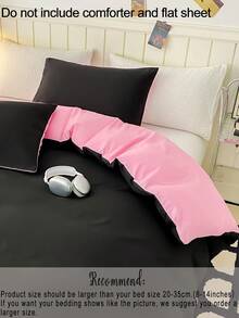 3 件双色拼布黑粉色羽绒被套套装(1 个羽绒被套 + 2 个枕套,无填充物),日常使用涤纶柔软亲肤,适用于主卧、客房、宿舍、返校季、送礼佳品,四季皆宜 - 彩色 - 查看 7