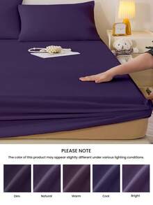 1 buah Sprei Fitted Warna Polos, Pelindung Kasur, Penutup Kasur, Sprei Fitted dengan Kantong Dalam, Lembut & Bernapas, Cocok untuk Berbagai Ukuran Kasur - Twin, Full, Queen, King, Perlengkapan Tidur Penting untuk Rumah & Asrama - Ungu Tua - View 9