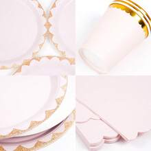 10 Stücke/25 Stücke/55 Stücke Wegwerf-Teller, -Becher und -Servietten im Blush Gold Rand-Design, Astronaut Teller, Becher und Servietten Party Zubehör, geeignet für Geburtstag, Hochzeit, Party, Familien-Picknick, wiederverwendbares (7inch/9inch, 9oz) Einweg-Geschirr Set