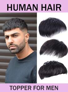 16x18厘米男士短款夹式假发，真人发丝，遮盖白发，自然编织设计 - 自然色&黑色系 - 查看 1