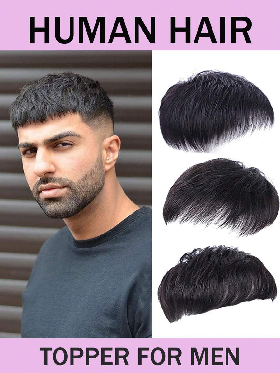 16x18厘米男士短款夹式假发，真人发丝，遮盖白发，自然编织设计 - 自然色&黑色系 - 查看 1