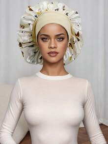 女士印花丝绸光滑缎面帽子，适合休闲舒适的日常发饰和睡眠帽子，蝴蝶图案时尚睡眠帽，丝绸帽子，缎面帽子