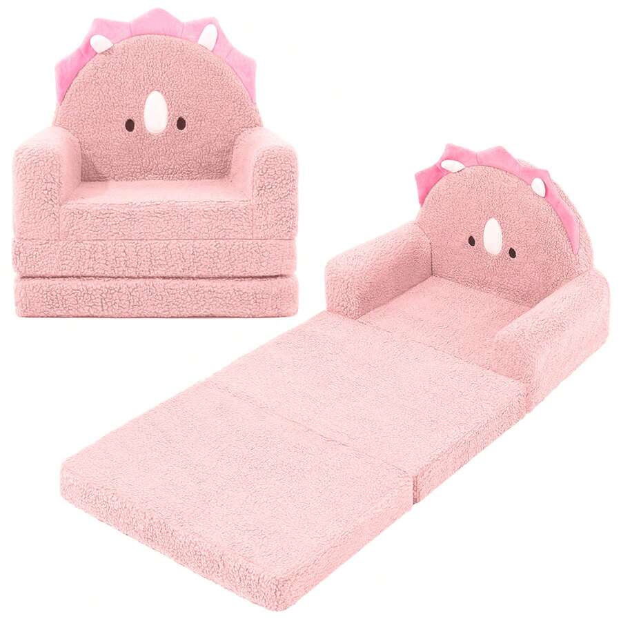 Kids Couch, 2-In-1 Convertible Soft Sherpa Fabric, Toddler Chairs Comfy 1-5 Years Old, Cartoon Animal & Crown Design, Toddler Furniture For Bedroom And Playroom, Bear, Medium - Khủng long hồng giảm giá 70% - Xem 1