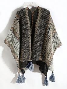 1pc Women's Fashion Multi-Color Wavy Pattern Bohemian Style Knitted Windproof Warm Tassel Shawl Poncho, Suitable For Daily, Travel, Shopping Outings (May Have A Stimulating Odor, Which Is Normal. After Receiving, Can Be Aired Outside) For Dress - Multicolor - View 9