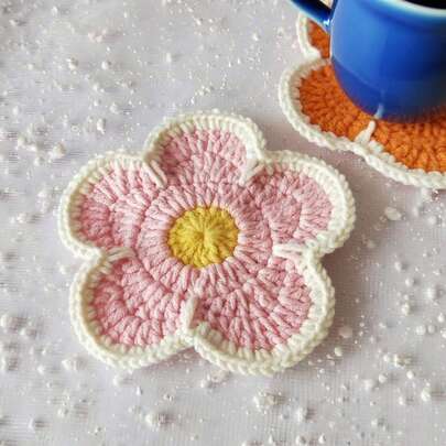 2 bases para copos florais vintage de crochê, bases para copos redondas vintage, jogos americanos resistentes ao calor, toalhas de mesa e decorações de mesa de jantar - perfeitas para casa, residência, cozinha, mesa de centro, mesa de madeira, restaurante, decoração de bar