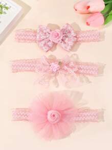3 Stücke süße rosa Stirnbänder für Babys, niedliche Mesh-Rosenblumen-Haarspangen für Kleinkind Säuglinge, Neugeborene, elastische Nylon-Haarbänder, weich und dehnbar, Neugeborenen-Fotorequisiten, Baby-Shower-Party-Kopfschmuck, Baby-Haraccessoires