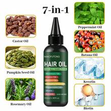 100ml Bottle 7-In-1 Hair Treatment Oil With Castor Oil + Banana Oil + Pumpkin Seed Oil + Peppermint Oil + Biotin + Keratin Moisturizing & Hydrating, Gentle Formula To Repair Dry, Frizzy Hair For All Hair Types & Scalp, Unisex Hair Supplies Hair Care - màu xanh lá - Xem 6