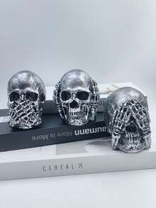 1 Stück Harz Drei Weise Schädel Statue, Halloween Horror Thema Dekoration, Sehe kein Böses, Höre kein Böses, Sage kein Böses Schädel Figur, geeignet für Wohnzimmer Schreibtisch Heimdekoration, Halloween Party Requisite, Innen-/Außenbereich Schreibtisch, Eingangsbereich, Büro, Schlafzimmer Dekoratives Kunstwerk