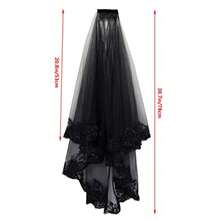 Eddingjiebor Black Lace Veil Bridal Edding Veils Loeen Veil Ih Comb And Gloves - As Pic - View 3