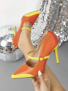 Pointed Toe High Heel Pumps, Solid Color, PU Leather, Commuting Shoes