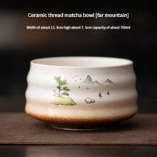 One-Piece Set Of 500ml/700ml Round Striped Ceramic Matcha Bowl, Song Dynasty Tea Ordering Tool Ceramic Threaded Tea Bowl, Tea Stand, Silver Flower Paper High-Temperature Roasting Process, Fadeless, Beautiful And Durable, Easy To Carry And Use, Suitable For Business Meetings, Art Appreciation, Outdoor Travel And Leisure Occasions Japanese Tea Ceremony Bowls And Tea Ceremony Accessories 1pc - Multicolor - View 18