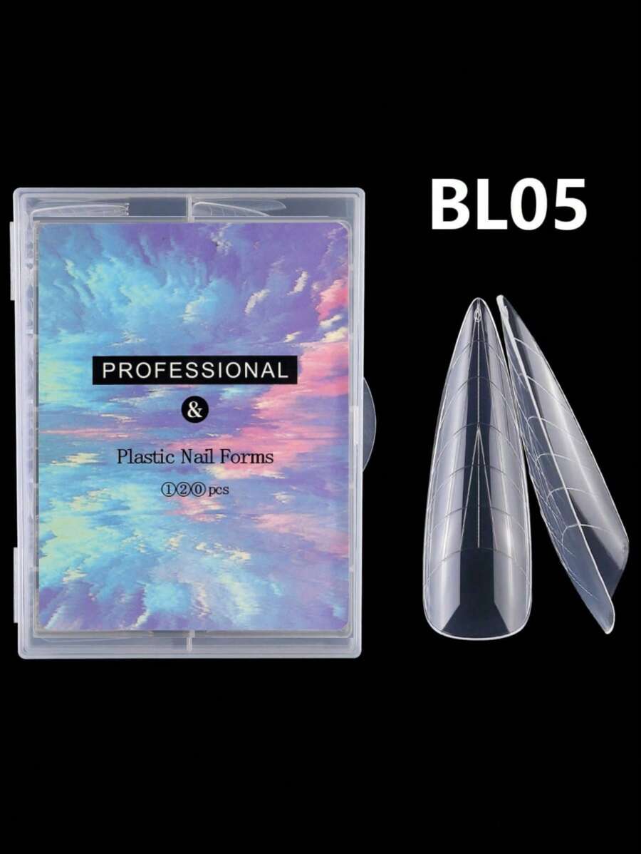 120片装假指甲尖头快速延长贴片，可重复使用，凝胶指甲模具带刻度，UV凝胶指甲油模具，雕塑全覆盖式按压式指甲，适用于女性和女孩的美甲用品工具 BL05，美甲用品，美甲工具，美甲艺术工具，返校季，指甲，按压式指甲工具