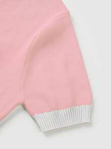 Frühlings- und Sommer-Neuzugang: Rundhalskragen, einfache Knopfleiste, hellrosa, Kurzarm, gestricktes Damenkleid, schlicht, romantisch, lässig, französisch elegant