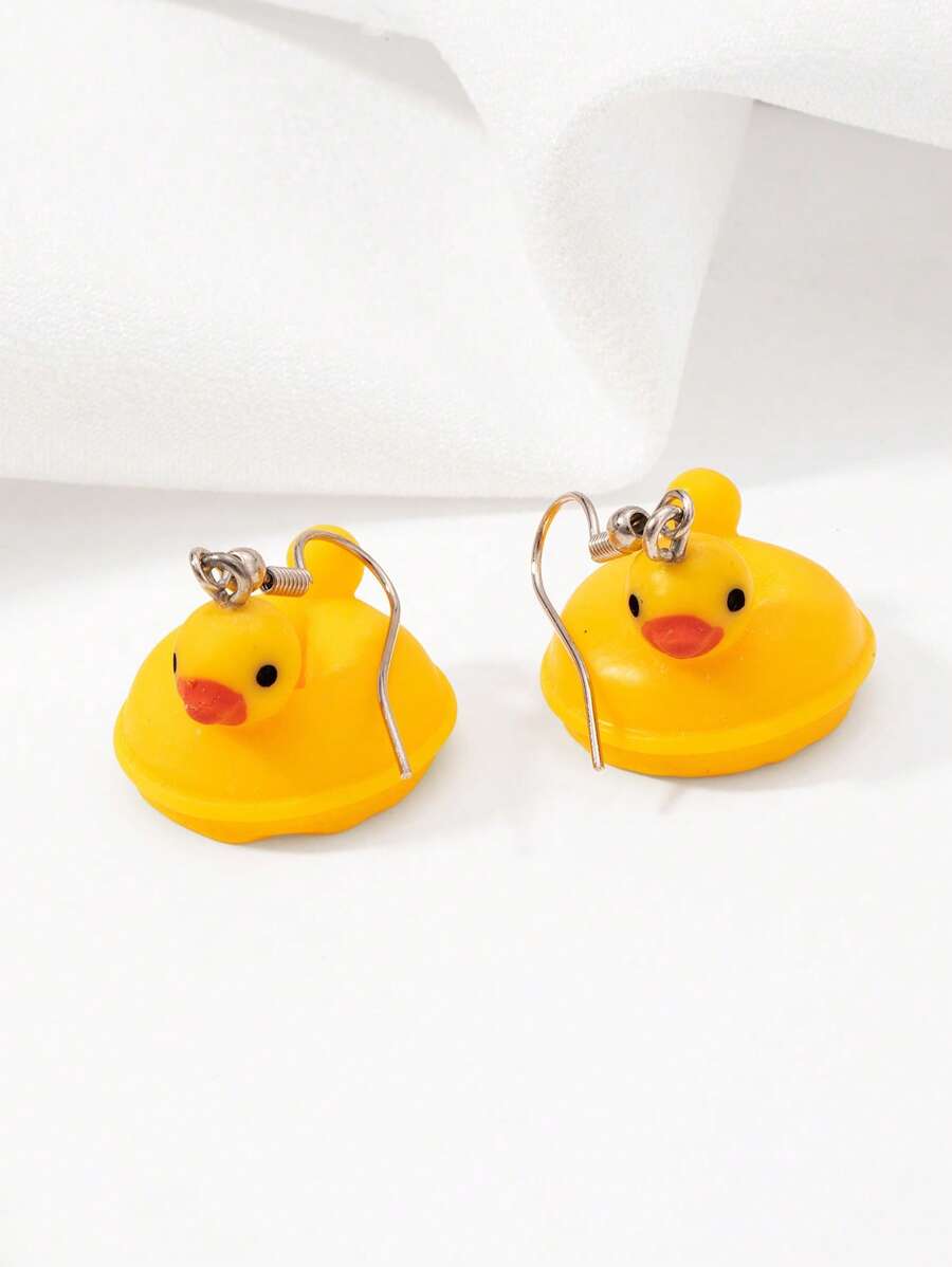 1 对可爱 3D 小黄鸭和优雅天鹅吊坠耳环，趣味动物吊坠耳环，适合青少年 - 均碼2 - 查看 1