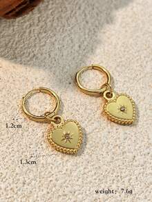 1 对复古时尚心形吊坠耳环，适合女性约会的理想礼物 - 金黃色 - 查看 9