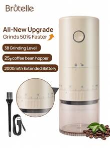 Brutelle 1pc Coffee Grinder USB Rechargeable Electric Coffee Grinder Adjustable Coarse And Fine Grinding Machine Suitable For Home Office Coffee Corner School