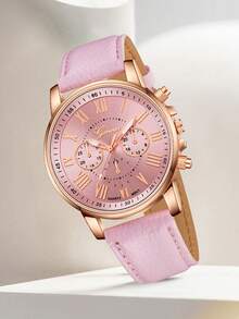 Bộ 10 chiếc đồng hồ nữ dây da PU nhiều màu sắc, kiểu dáng thời trang thường ngày, số La Mã, máy quartz, thích hợp đeo hàng ngày hoặc làm quà tặng ngày lễ. - Hoa hồng vàng - Xem 4