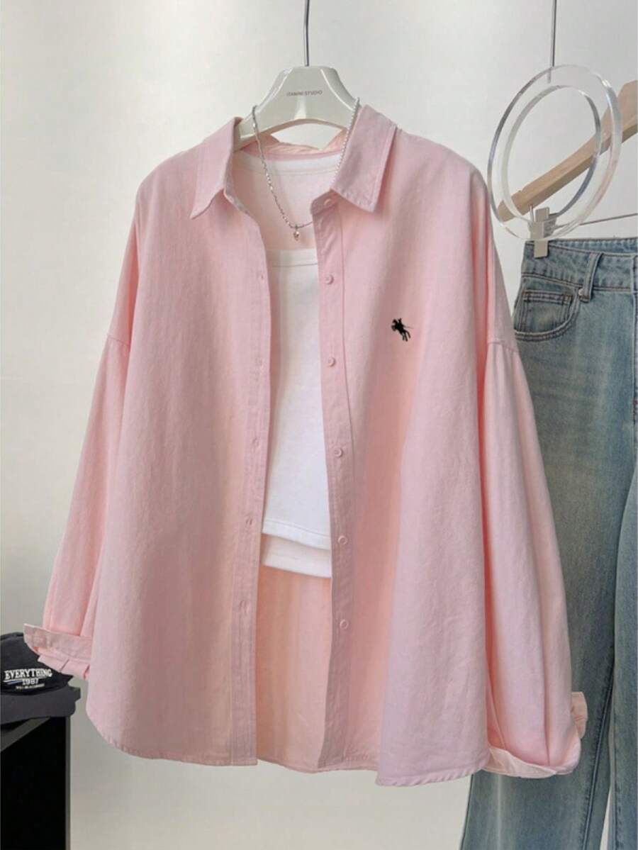 Women's Solid Color Casual Long Sleeve Shirt, Versatile